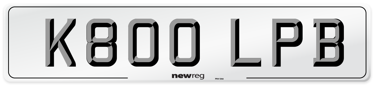 K800 LPB Number Plate from New Reg